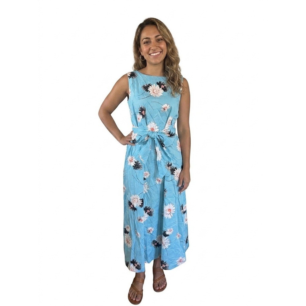 Anne Klein Daisy Sleeveless Tie-Waist Midi Dress Sz M Summer Garden Party